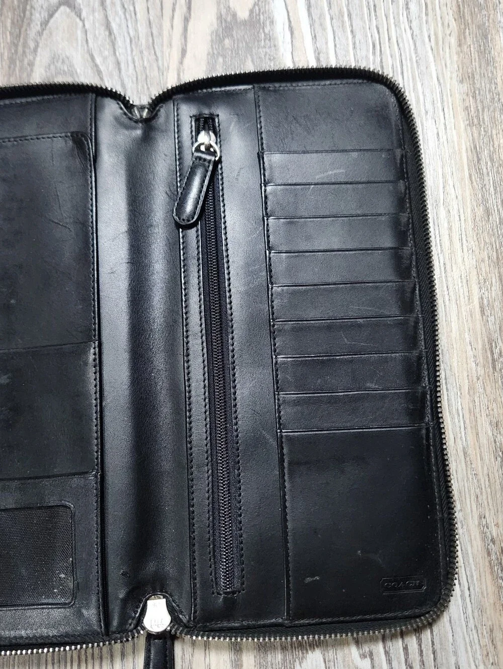 Coach Vintage Fabric Leather Full Zip Travel Wallet Organizer Black Passport